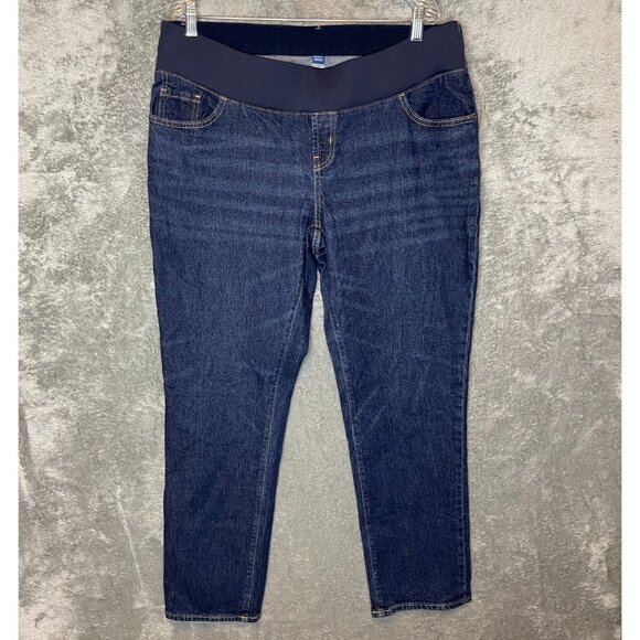 Old Navy Women Maternity Full Panel Slouchy Straight Mid Rise Dark Wash Jean 14L - Picture 1 of 12